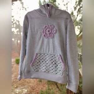 Stylish Gray Hoodie with Sparkly Crochet Accents